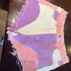 Colorblock Denim Shorts